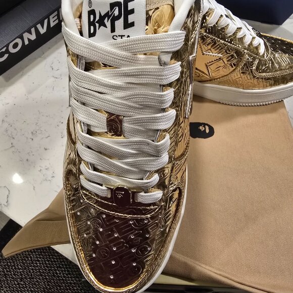 A Bathing Ape BAPE Bapesta #5 GOLD Mens Size 12 1K80191305 Shoes Sneakers NEW - Picture 3 of 16